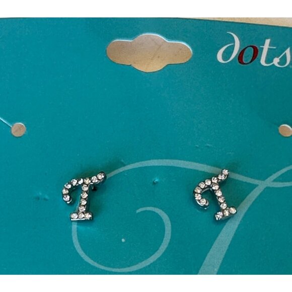 Dots Brand "T" Letter Silver Earrings and Necklace w/Rhinestones (NEW) - Picture 4 of 14